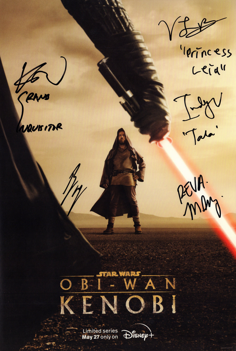 Star Wars: Obi-Wan Kenobi 13x19 Mini Poster Cast Signed by Ewan McGregor, Indira Varma, Moses Ingram, Vivien Lyra Blair, & Rupert Friend