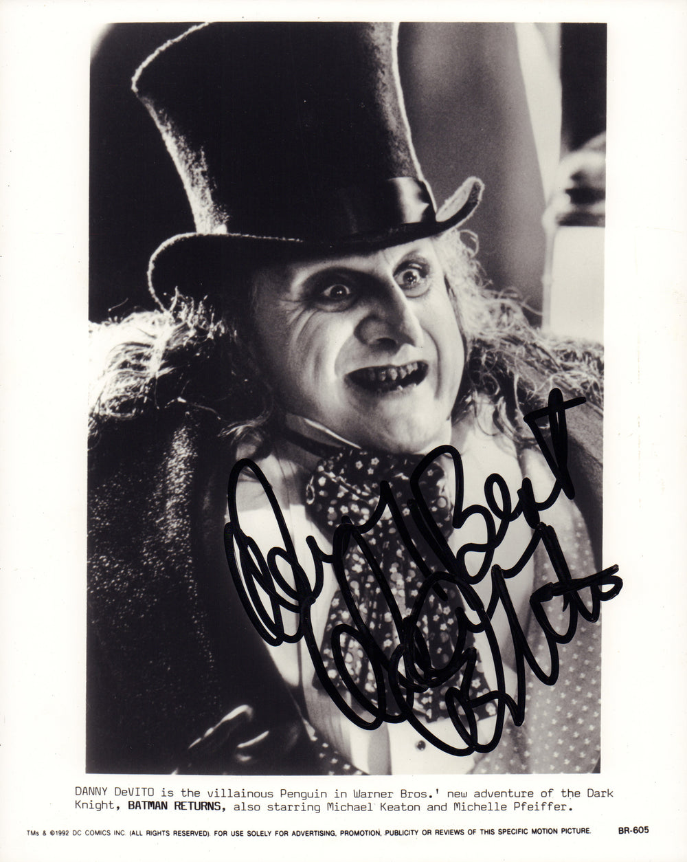 Danny DeVito as Oswald Cobblepot / The Penguin in Batman Returns Signed 8x10 Press Photo