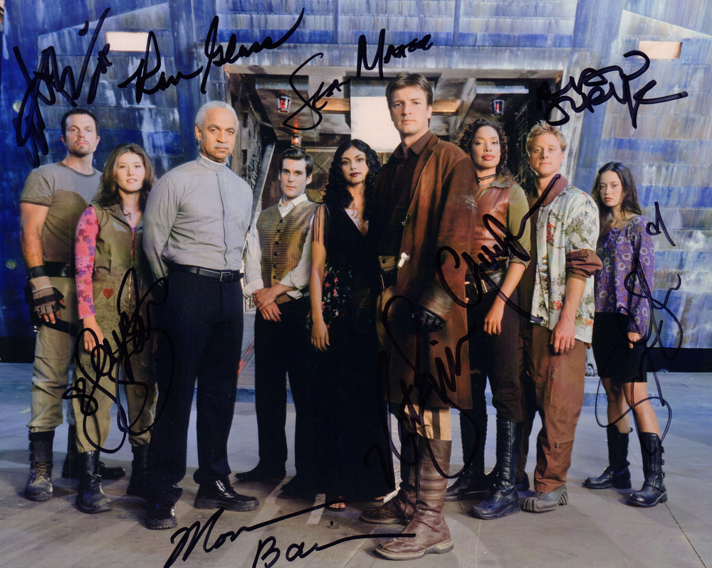 Firefly TV Series 8x10 Photo Complete Main Cast Signed by Nathan Fillion, Gina Torres, Alan Tudyk, Morena Baccarin, Adam Baldwin, Jewel Staite, Sean Maher, Summer Glau, & Ron Glass