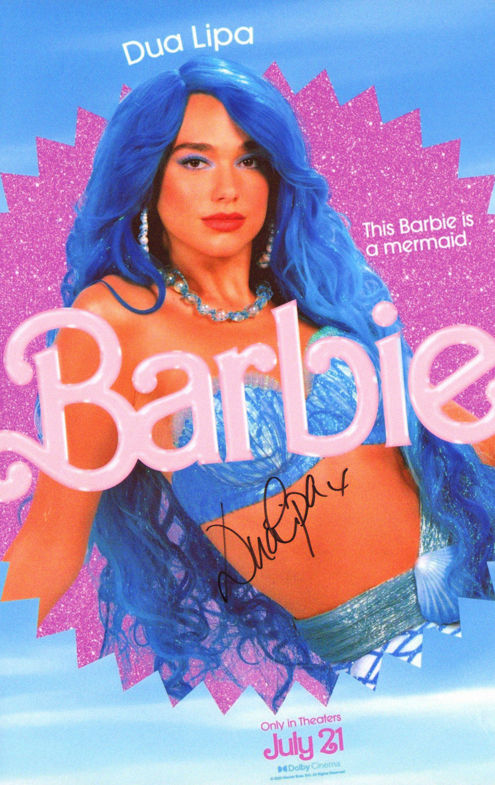 Dua Lipa as Mermaid Barbie in Barbie Signed 11x16.5 Mini Poster