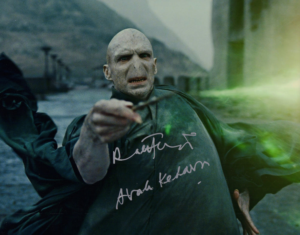Ralph Fiennes as Lord Voldemort in Harry Potter and The Deathly Hallows Part 2 Signed 11x14 Photo with Avada Kedavra Kill Curse Quote