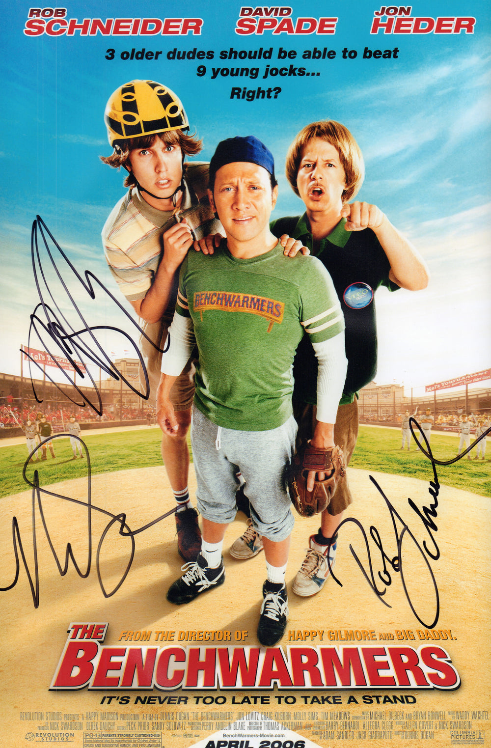 The Benchwarmers 11x17 Mini Poster Signed by Rob Schneider, David Spade, & Nick Swardson