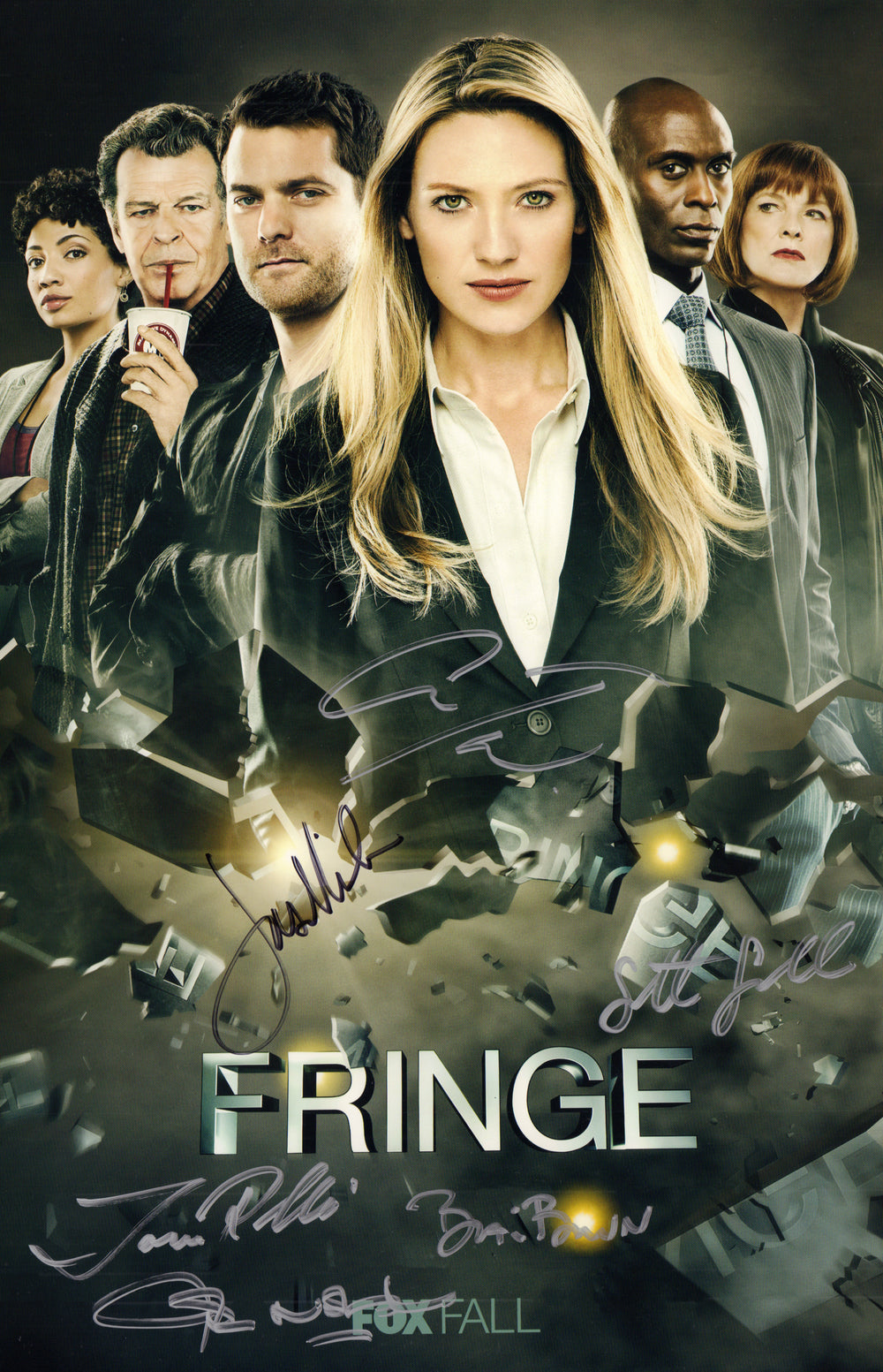 Fringe 11x17 Mini Poster Cast Signed by Anna Torv, John Noble, Seth Gabel, Blair Brown, Jasika Nicole, & Lance Reddick