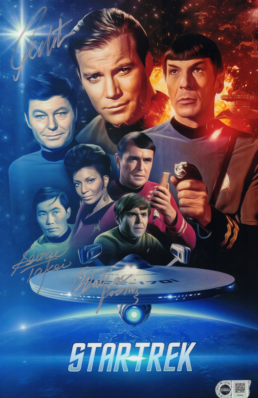 Star Trek: The Original Series (SWAU) 11x17 Mini Poster Cast Signed by William Shatner, George Takei, & Walter Koenig