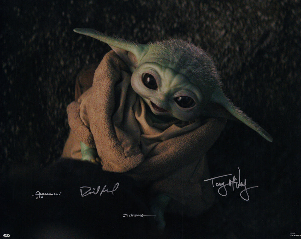 Star Wars: The Mandalorian Grogu Baby Yoda 16x20 Photo Signed by Doug Chiang, Tony McVey, David Acord, & Christian Alzmann