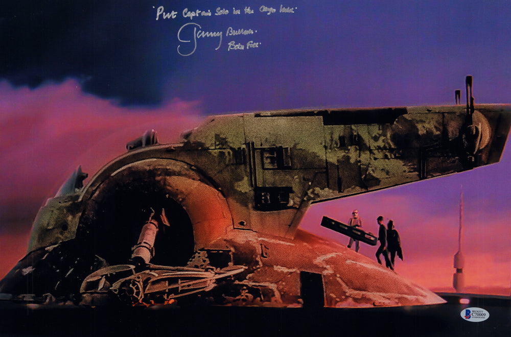 Jeremy Bulloch as Boba Fett Loading  Slave I in Star Wars: The Empire Strikes Back (Beckett) Signed 12x18 Photo with Character Name & Great Quote