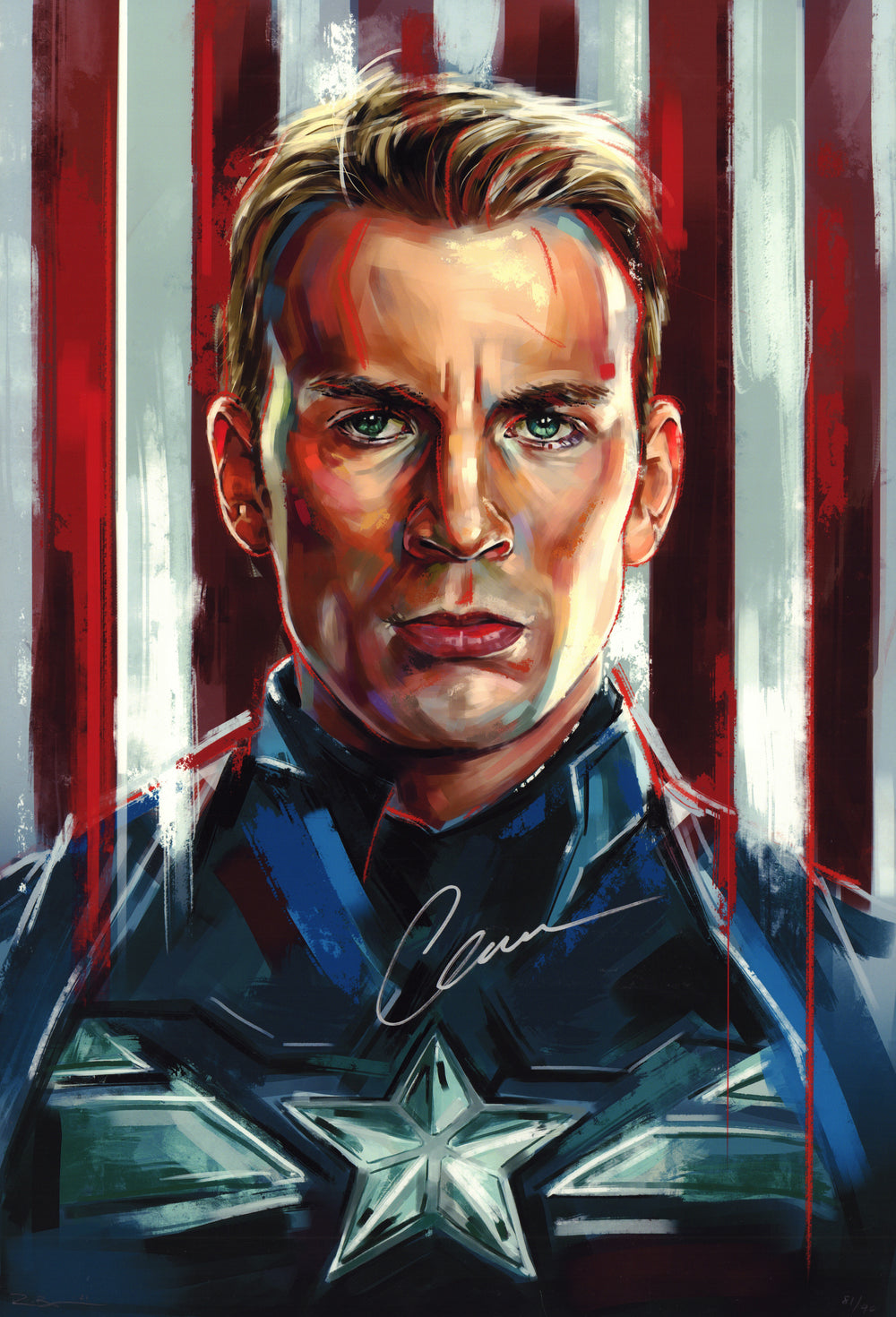 Chris Evans as Captain America in Captain America: The Winter Soldier (Beckett Witnessed) Signed 13x19 Limited Edition #81/90 Robert Bruno Art Print