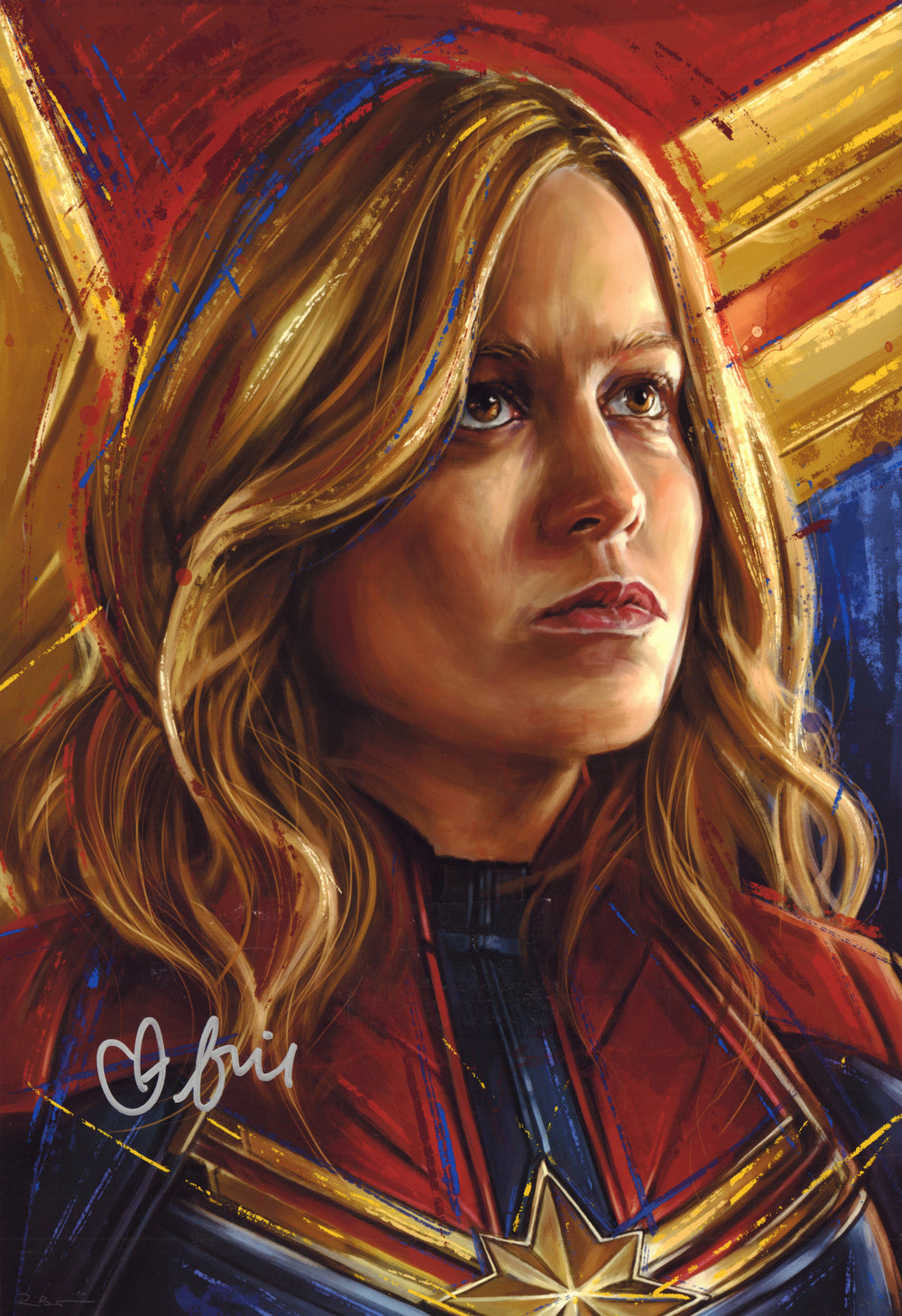 Brie Larson as Captain Marvel in Captain Marvel (Beckett Witnessed) Signed 13x19 Limited Edition #24/150 Robert Bruno Art Print
