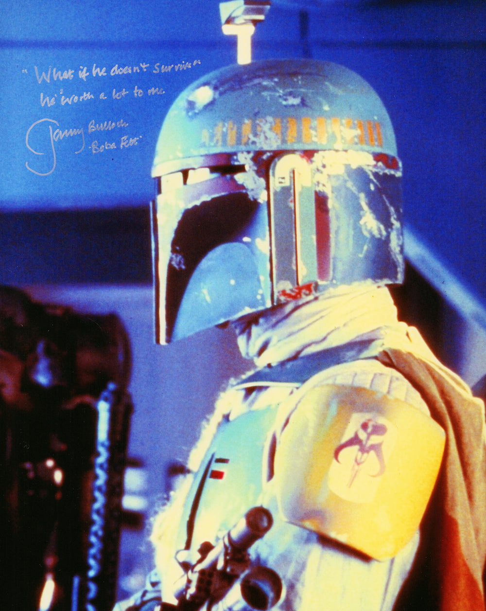 Jeremy Bulloch as Boba Fett in Star Wars: The Empire Strikes Back Signed 11x14 Photo with Character Name & Great Quote