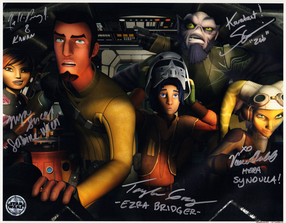 Star Wars: Rebels 11x14 Photo (Official Pix) Cast Signed by Taylor Gray, Vanessa Marshall, Freddie Prinze Jr., Tiya Sircar, & Steve Blum with Character Names