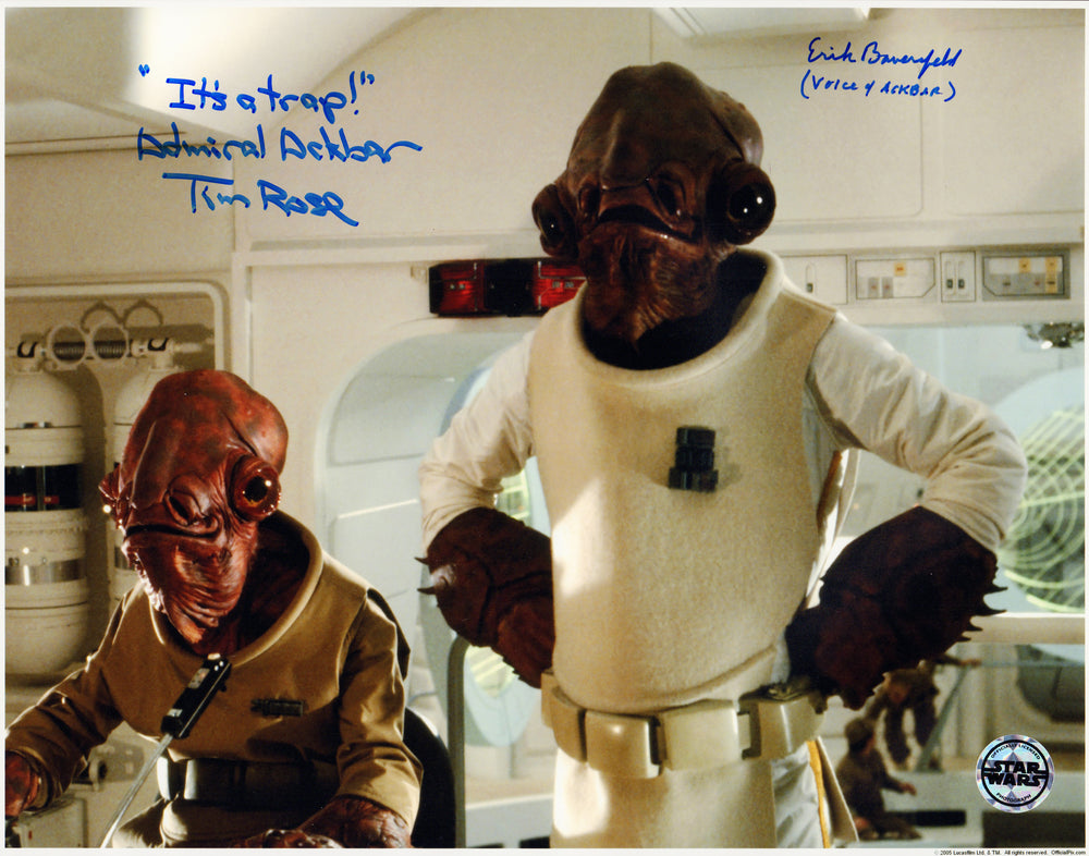 Erik Bauersfeld & Tim Rose as Admiral Ackbar in Star Wars: Return of the Jedi (Official Pix) Signed 11x14 Photo with Character Names & 