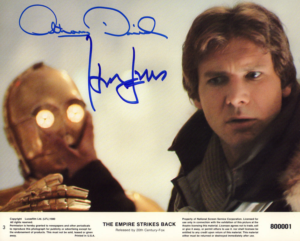 Harrison Ford as Han Solo & Anthony Daniels as C-3PO in Star Wars: The Empire Strikes Back (Coolwaters / Topps SW Authentics) Signed 8x10 Press Photo