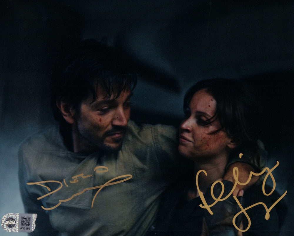 Diego Luna as Cassian Andor & Felicity Jones as Jyn Erso in Rogue One: A Star Wars Story (SWAU) Signed 8x10 Photo