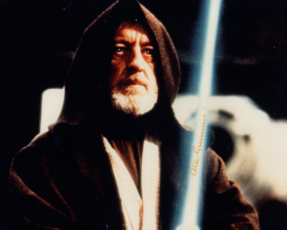 Alec Guinness as Obi-Wan Kenobi with Lightsaber in Star Wars: A New Hope Signed 8x10 Photo