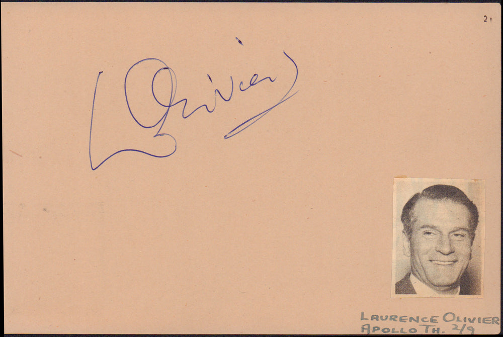 Laurence Olivier from Henry V, Hamlet, Richard III, Sparactus, Marathon Man, & The Boys from Brazil / Eartha Kitt from Batman 1966 Signed 4x6 Index Card Album Page
