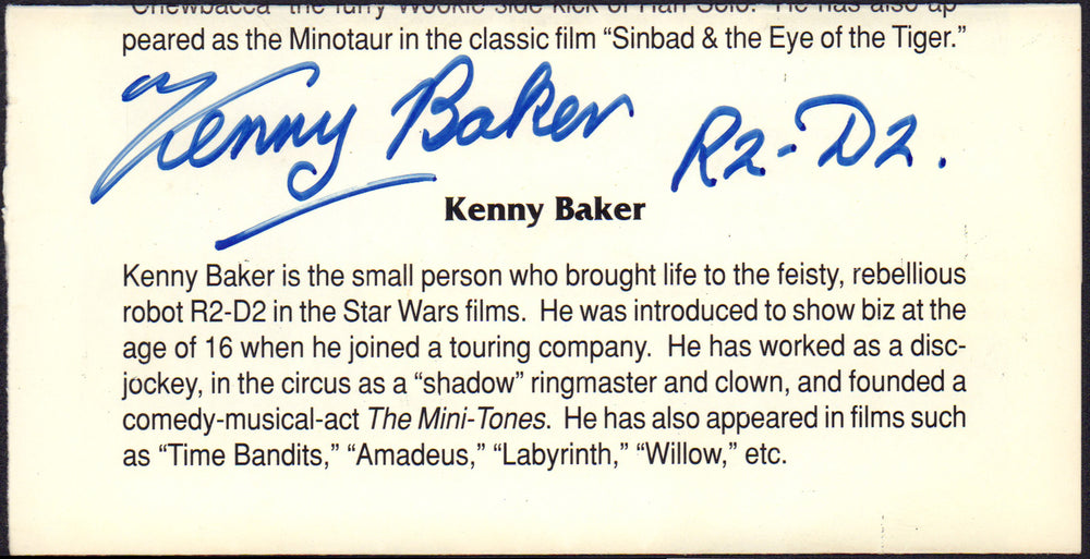 Kenny Baker from Star Wars & Time Bandits Signed Folded Program with Character Name