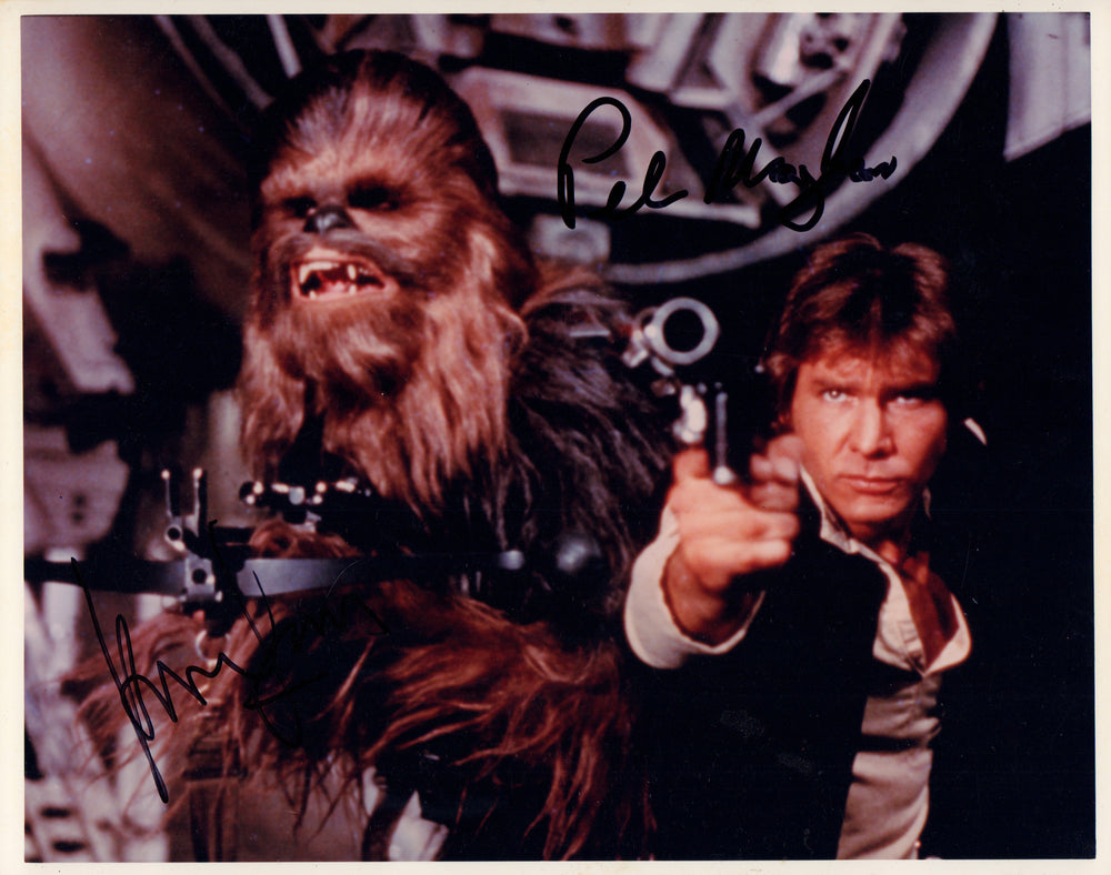 Harrison Ford as Han Solo & Peter Mayhew as Chewbacca in Star Wars: A New Hope Signed 8x10 Photo