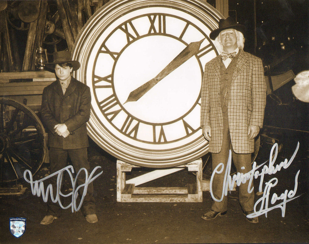 Christopher Lloyd as Doc Brown and Michael J. Fox as Marty McFly in Back to the Future III (Official Pix) Signed 11x14 Photo