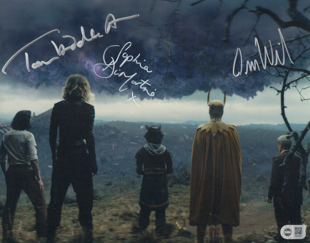 Tom Hiddleston as Loki, Sophia Di Martino as Sylvie, & Owen Wilson as Mobius M. Mobius in Loki (SWAU) Signed 11x14 Photo