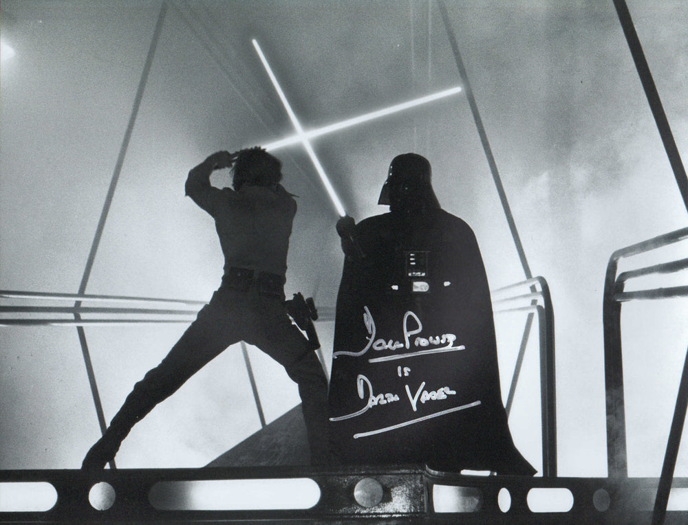 Dave Prowse as Darth Vader vs. Luke Skywalker in Lightsaber Duel in Star Wars: The Empire Strikes Back Signed 11x14 Photo