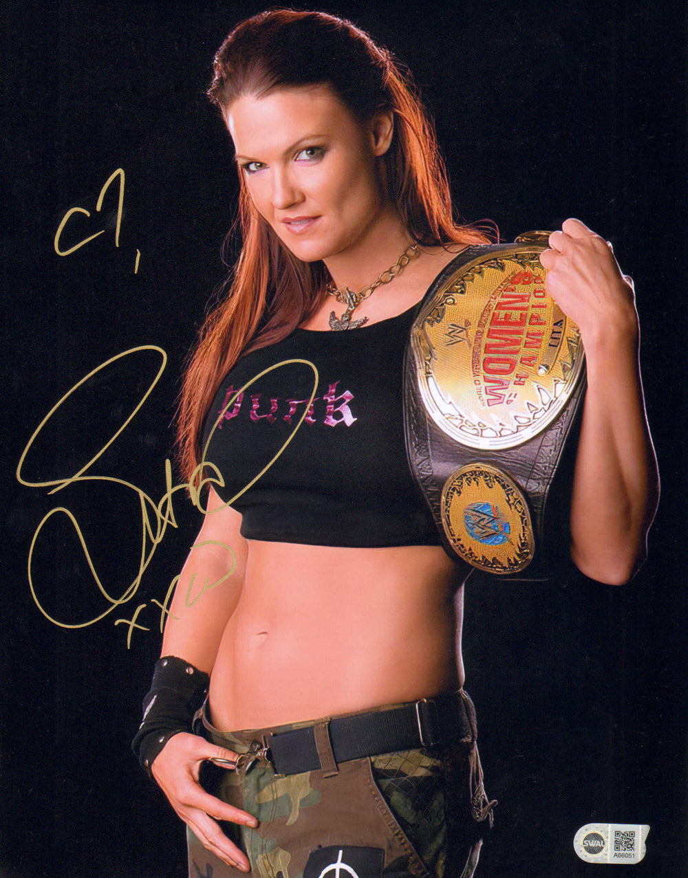 Lita WWE Wrestler Sexy Signed 11x14 Photo – SWAU Auction