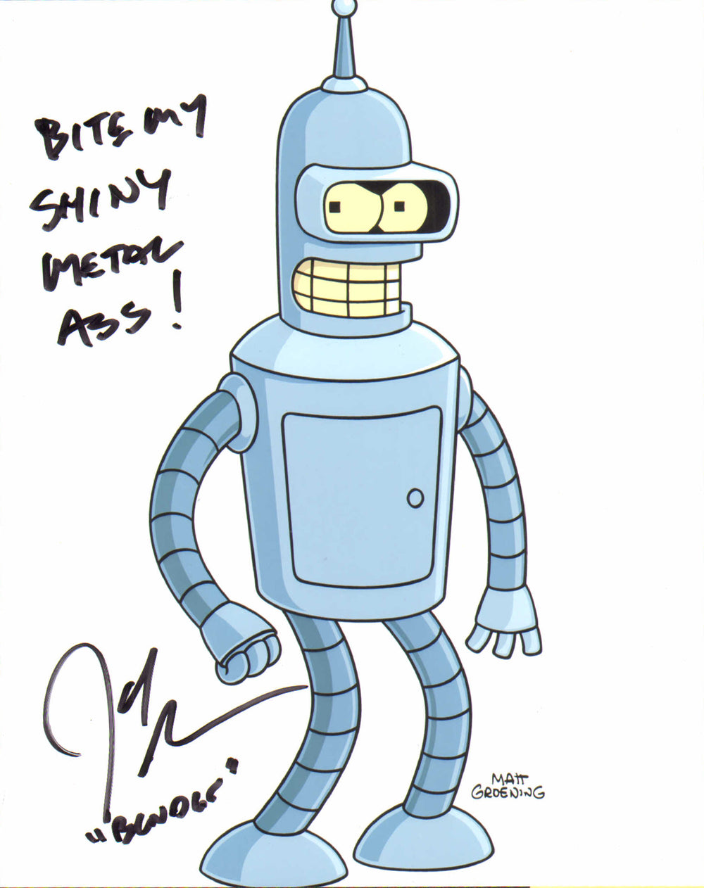 John DiMaggio as Bender in Futurama Signed 8x10 Photo with Character Name and Quote