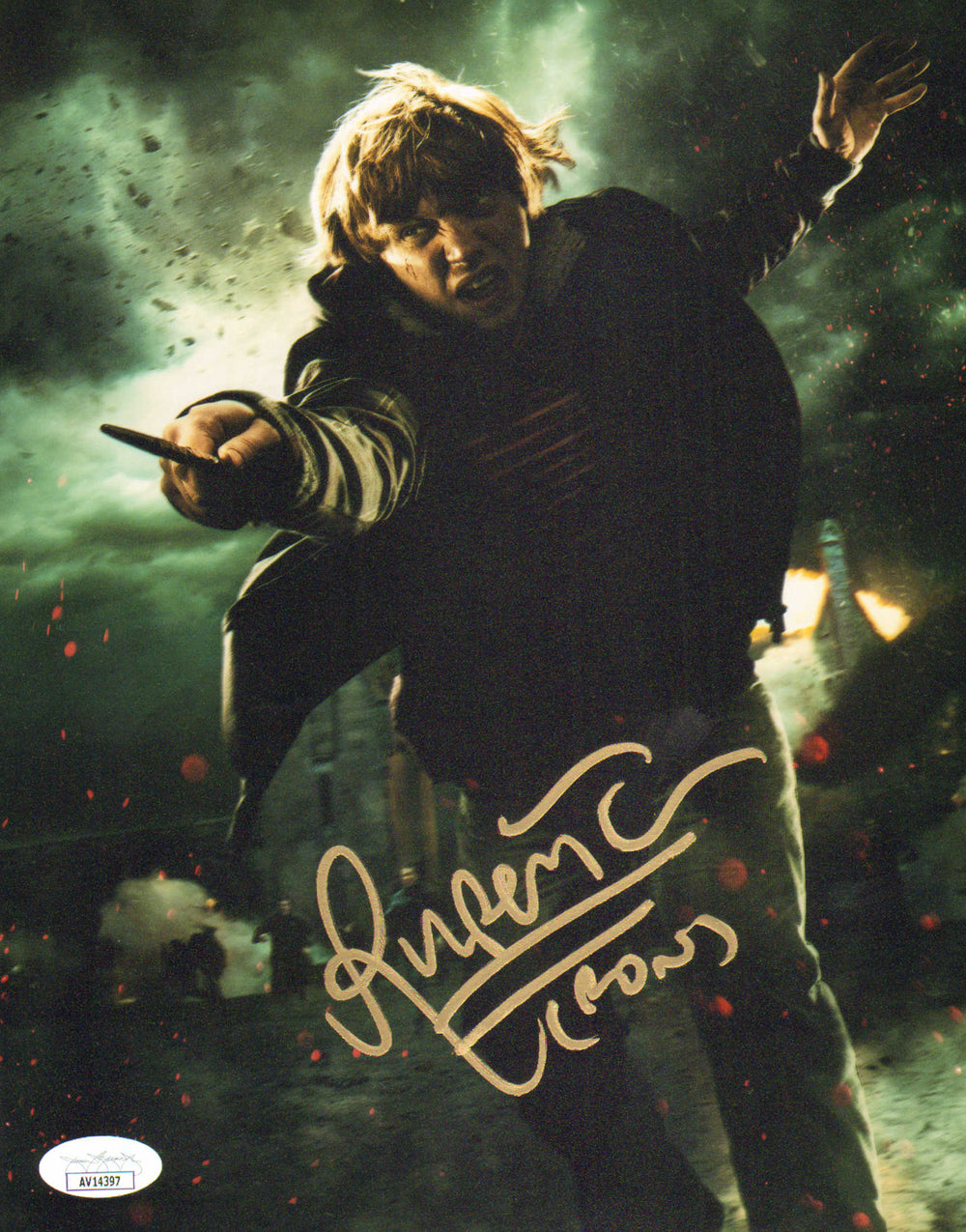 Rupert Grint as Ron Weasley in Harry Potter and the Deathly Hallows Part 2 (JSA) Signed 8x10 Photo with Character Name