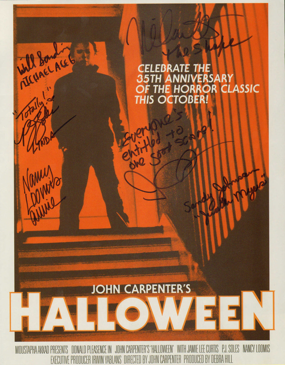 Halloween 11x14 Mini Poster Cast Signed by Director: John Carpenter & Actors: Nick Castle, Nancy Loomis, PJ Soles, Will Sandin, & Sandy Johnson