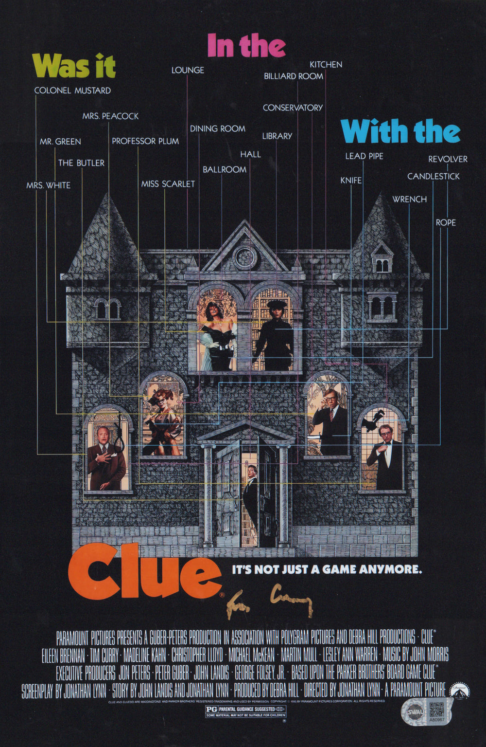 Tim Curry as the Butler in Clue (SWAU Witnessed) Signed 11x17 Mini Poster