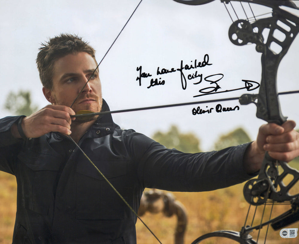 Stephen Amell as Green Arrow The CW's Arrowverse (SWAU Witnessed) Signed 16x20 Photo with Character Name and Quote