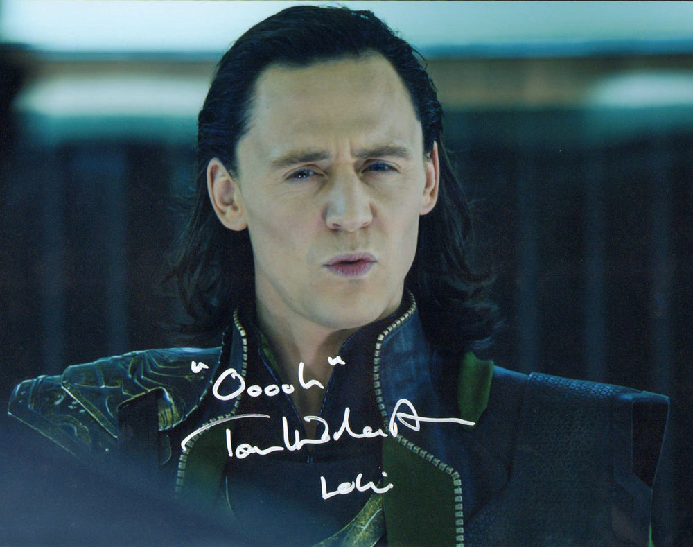 Tom Hiddleston as Loki in Avengers Signed 11x14 Photo with Character Name & Quote