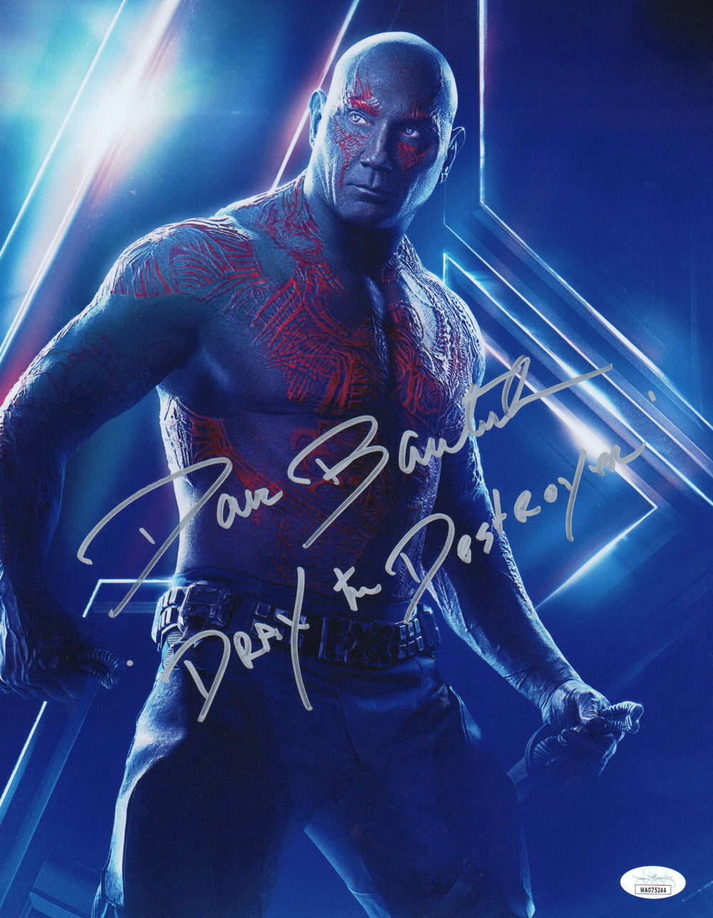 Dave Bautista as Drax the Destroyer in Avengers: Infinity War (JSA Witnessed) Signed 11x14 Photo with Character Name