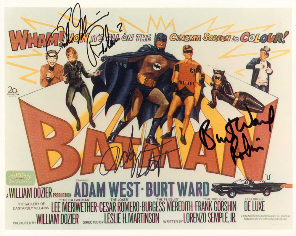 Batman 1966 (Celebrity Authentics) 8x10 Photo Signed by Adam West, Burt Ward, and Frank Gorshin