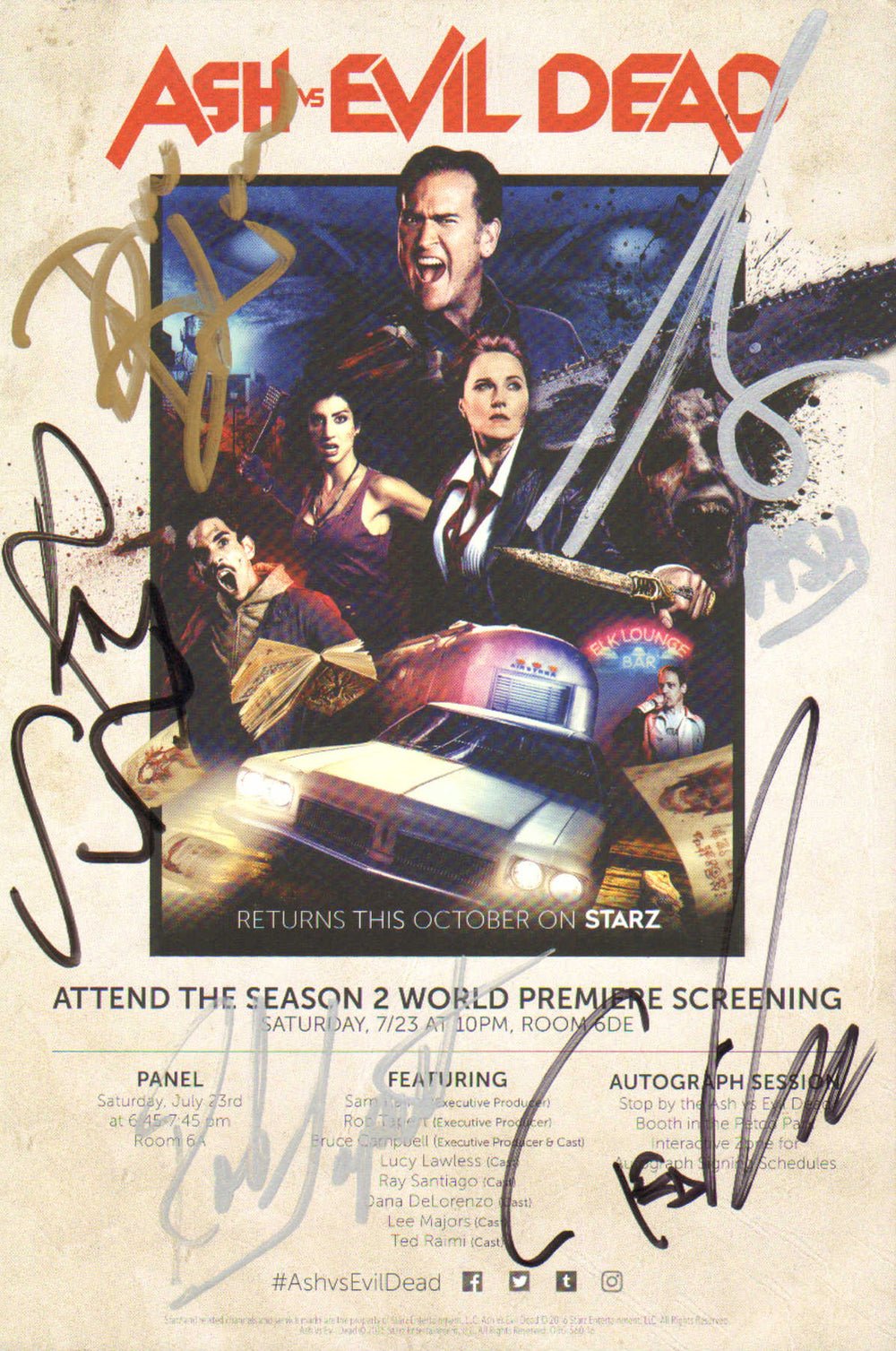 Ash vs Evil Dead 6x9 Mini Poster Cast Signed by Bruce Campbell, Ray Santiago, Dana DeLorenzo, Ted Raimi, and Rob Tapert