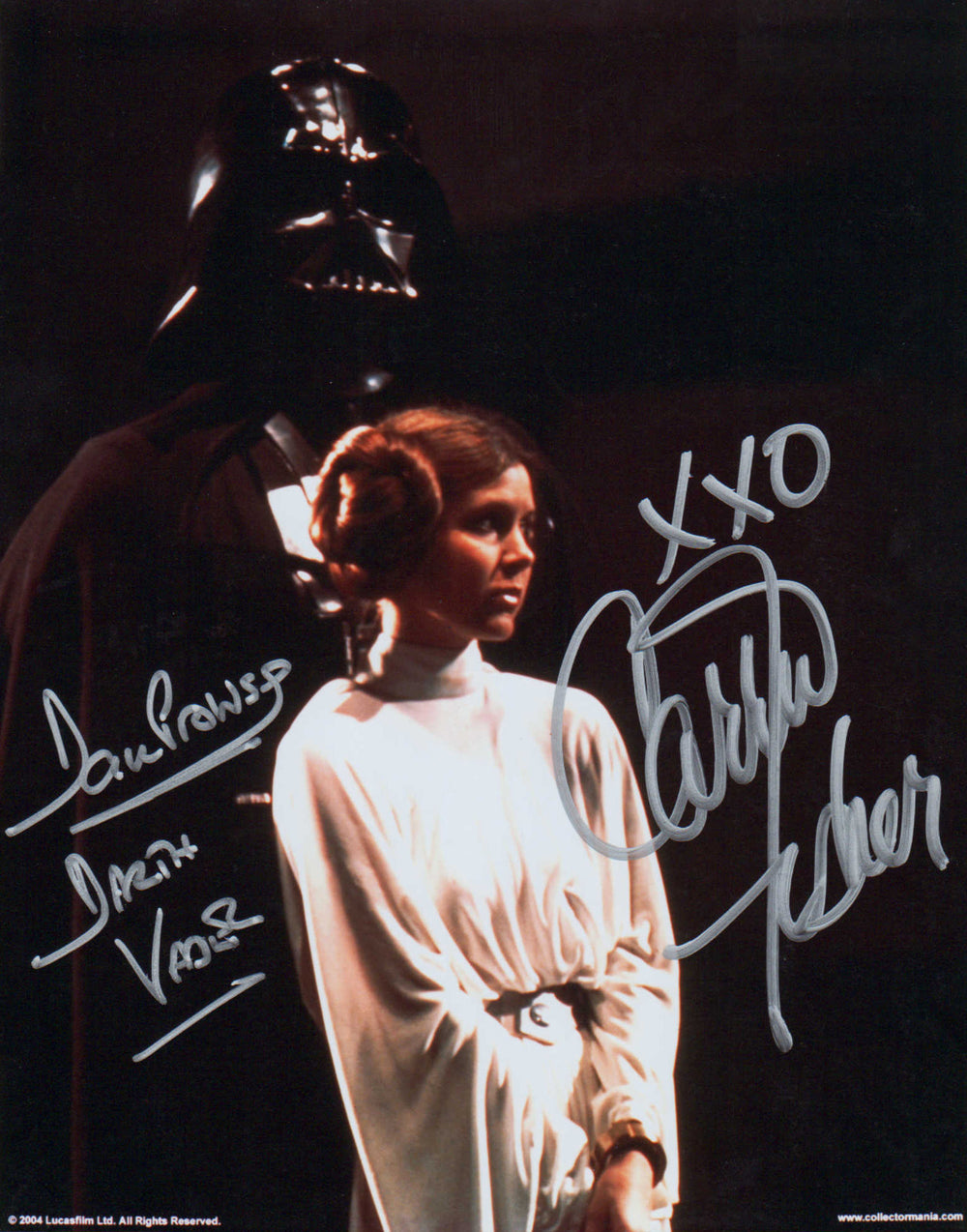 Carrie Fisher as Princess Leia & Dave Prowse as Darth Vader in Star Wars: A New Hope Signed 8x10 Photo