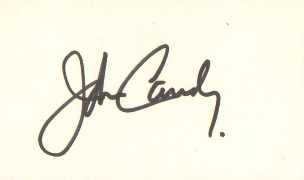 John Candy from Spaceballs, Planes Trains and Automobiles, National Lampoon's Vacation, & Home Alone Signed 5x3 Index Card