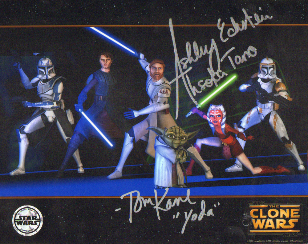 Ashley Eckstein as Ahsoka Tano and Tom Kane as Yoda in Star Wars: The Clone Wars (Official Pix) Signed 8x10 Photo with Character Names