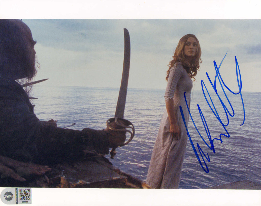 Keira Knightley as Elizabeth Swann Walking the Plank in Pirates of the Caribbean: The Curse of the Black Pearl (SWAU) Signed 8x10 Photo