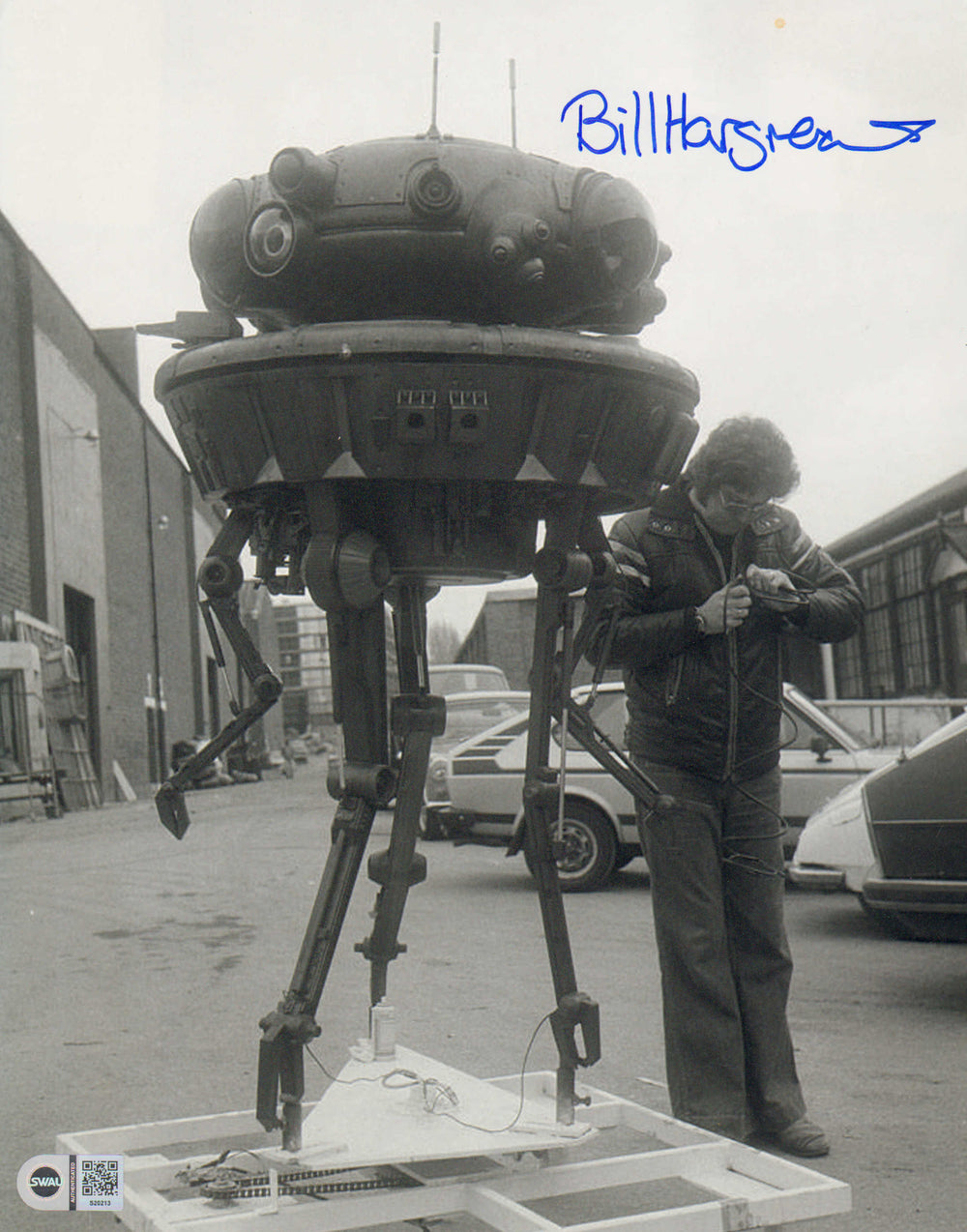 Bill Hargeaves with Probe Droid Behind the Scens of Star Wars: The Empire Strikes Back (SWAU) Signed 11x14 Photo