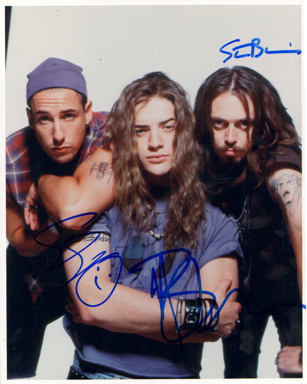 Adam Sandler as Pip, Brendan Fraser as Chazz, & Steve Buscemi as Rex in Airheads Signed 8x10 Photo