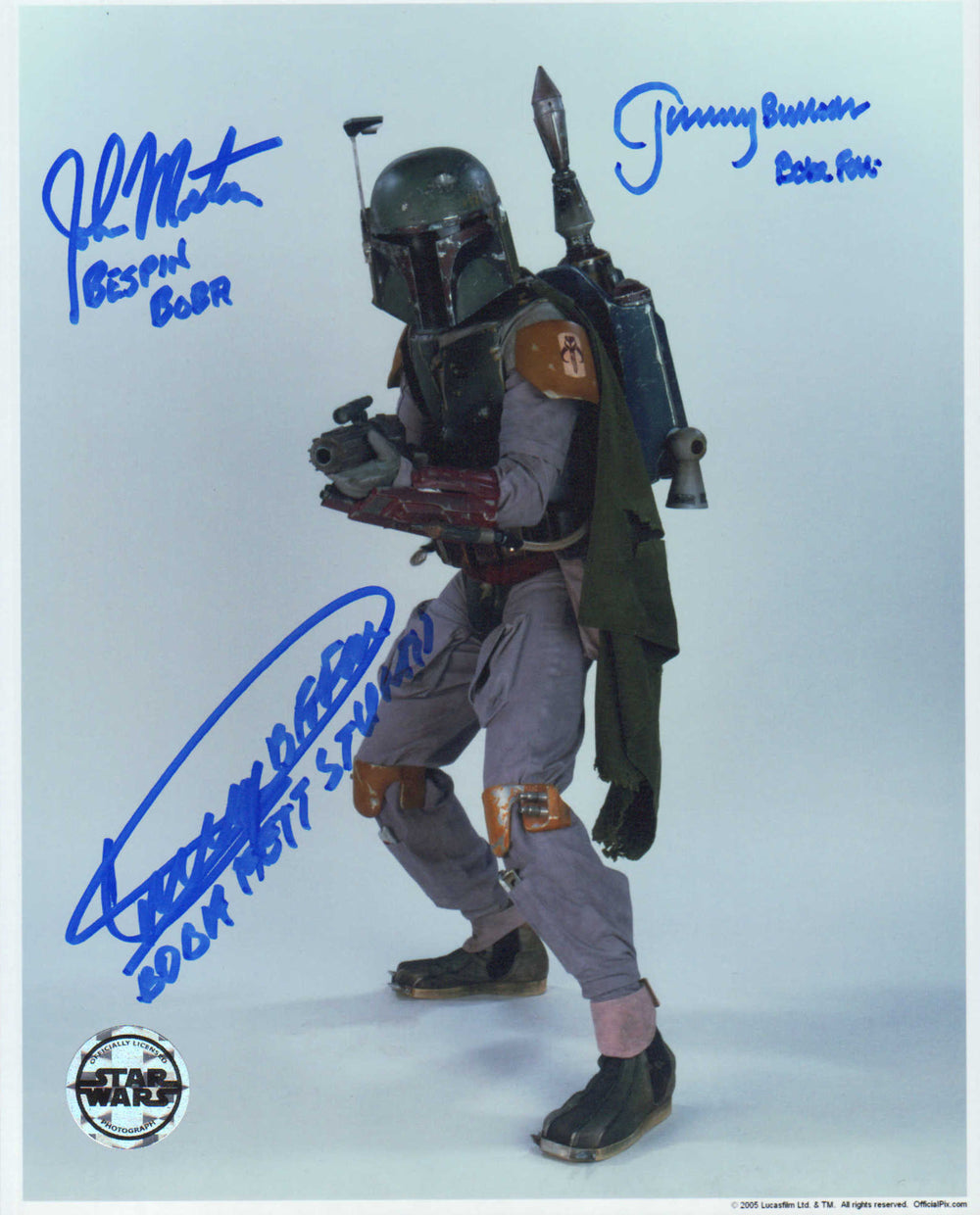 Jeremy Bulloch, John Morton, & Dickey Beer as Boba Fett in Star Wars: The Empire Strikes Back (Official Pix) Signed 8x10 Photo