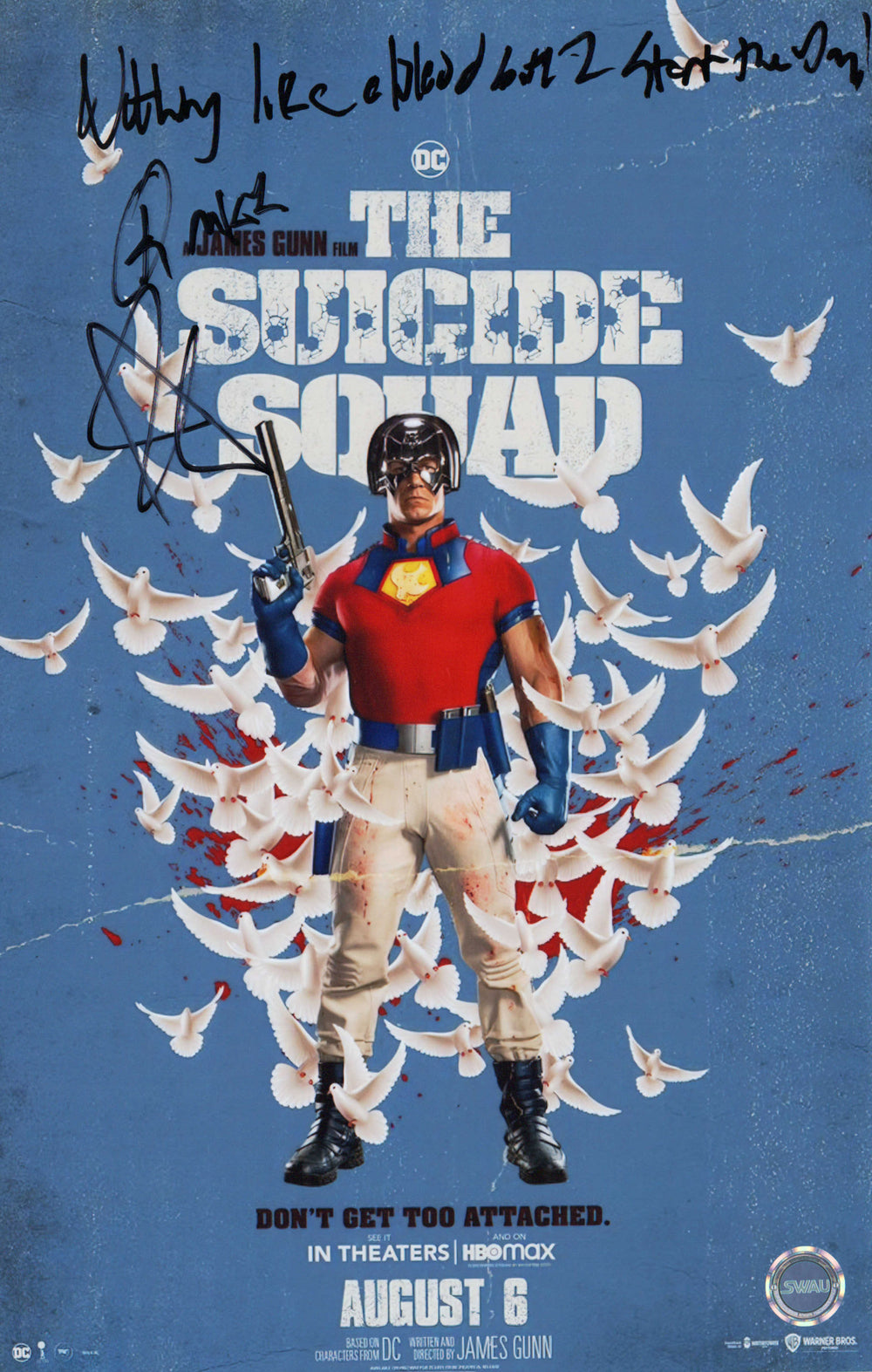 John Cena as Peacemaker in The Suicide Squad (SWAU) Signed 11x17 Photo with Character Name & Quote