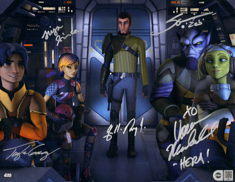 Star Wars: Rebels 11x14 Photo (SWAU) Cast Signed by Taylor Gray, Vanessa Marshall, Freddie Prinze Jr., Tiya Sircar, & Steve Blum