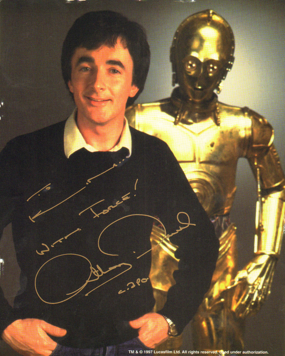 Anthony Daniels as C-3PO Behind the Scenes of Star Wars Signed 8x10 Photo with Character Name and Quote