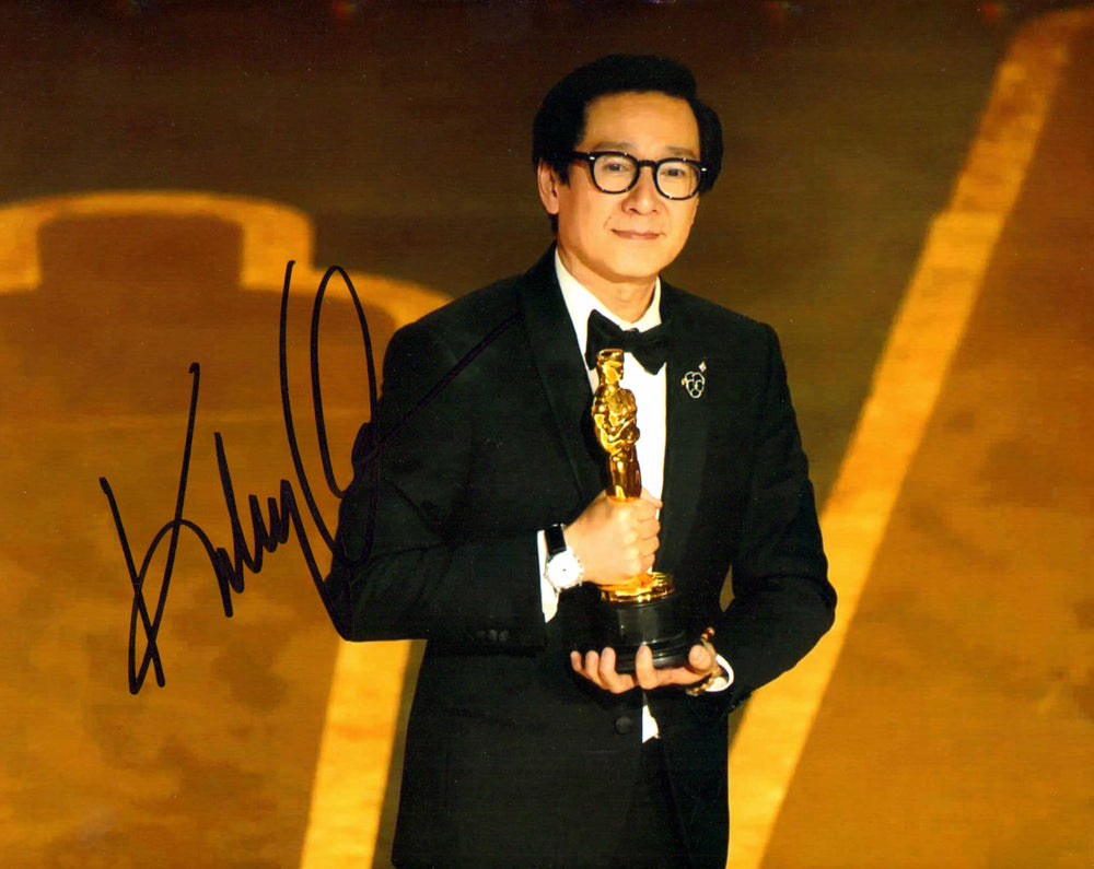 Ke Huy Quan Receiving an Oscar for Everything Everywhere All at Once Signed 8x10 Photo