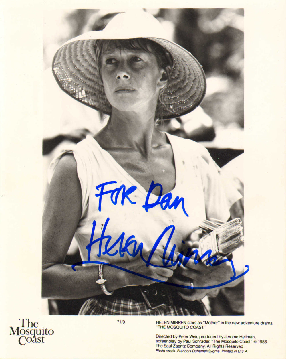 Helen Mirren as Mother in The Mosquito Coast Signed 8x10 Press Photo