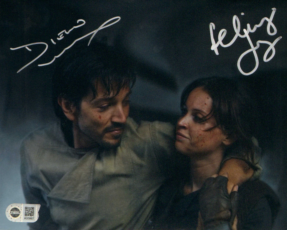 Diego Luna as Cassian Andor & Felicity Jones as Jyn Erso in Rogue One: A Star Wars Story (SWAU) Signed 8x10 Photo