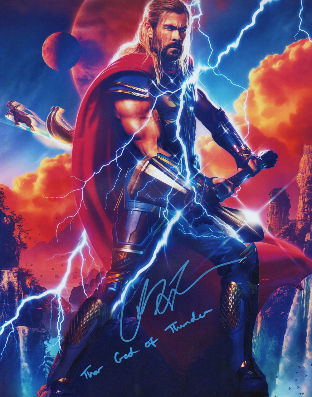 Chris Hemsworth as Thor in Thor: Love and Thunder Signed 11x14 Photo with Full 'God of Thunder' Character Name