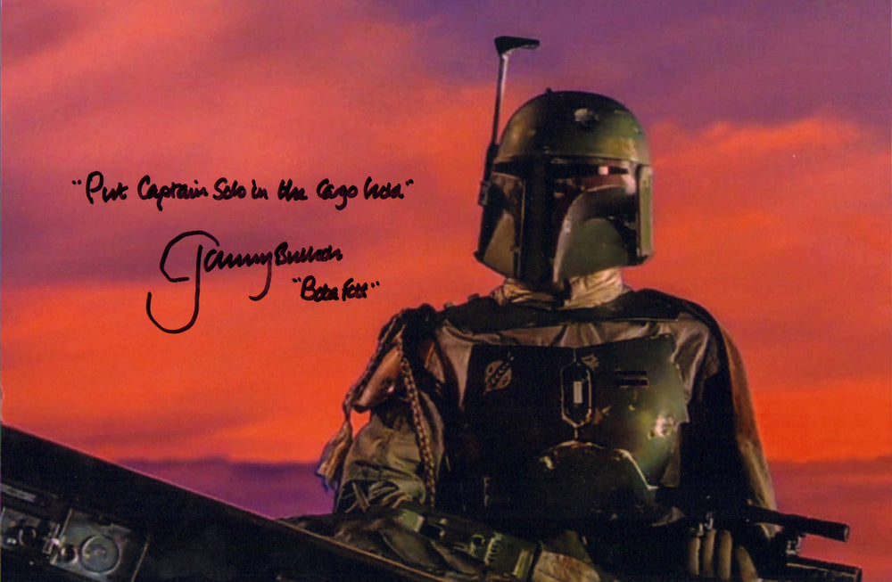 Jeremy Bulloch as Boba Fett in Star Wars: The Empire Strikes Back Signed 8x12 Photo with Character Name & Quote