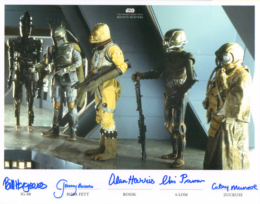 Star Wars: The Empire Strikes Back 11x14 Photo Signed by Bounty Hunters: Jeremy Bulloch, Bill Hargreaves, Alan Harris, Chris Parsons, & Catherine Monroe